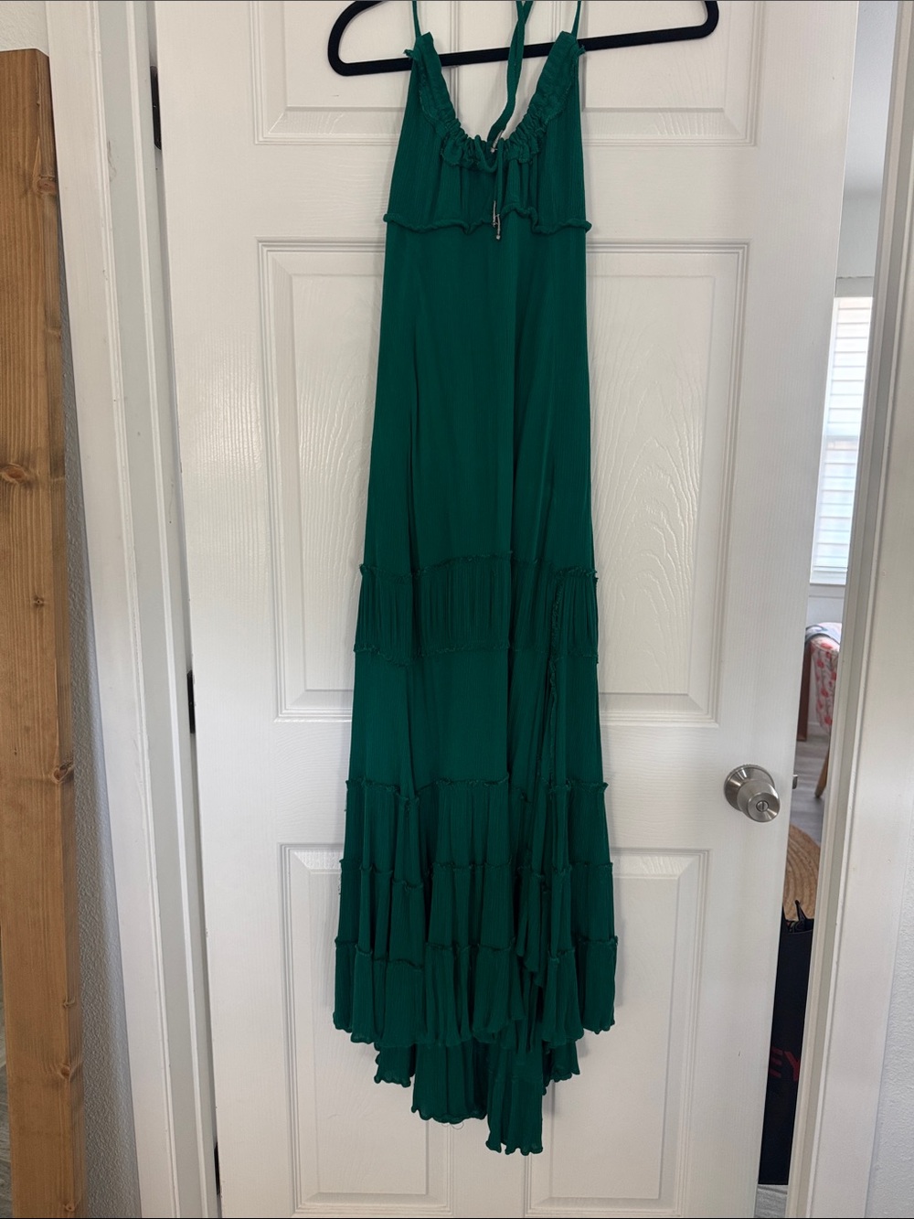 Free People Emerald Green Tiered Maxi Dress with Side Slit